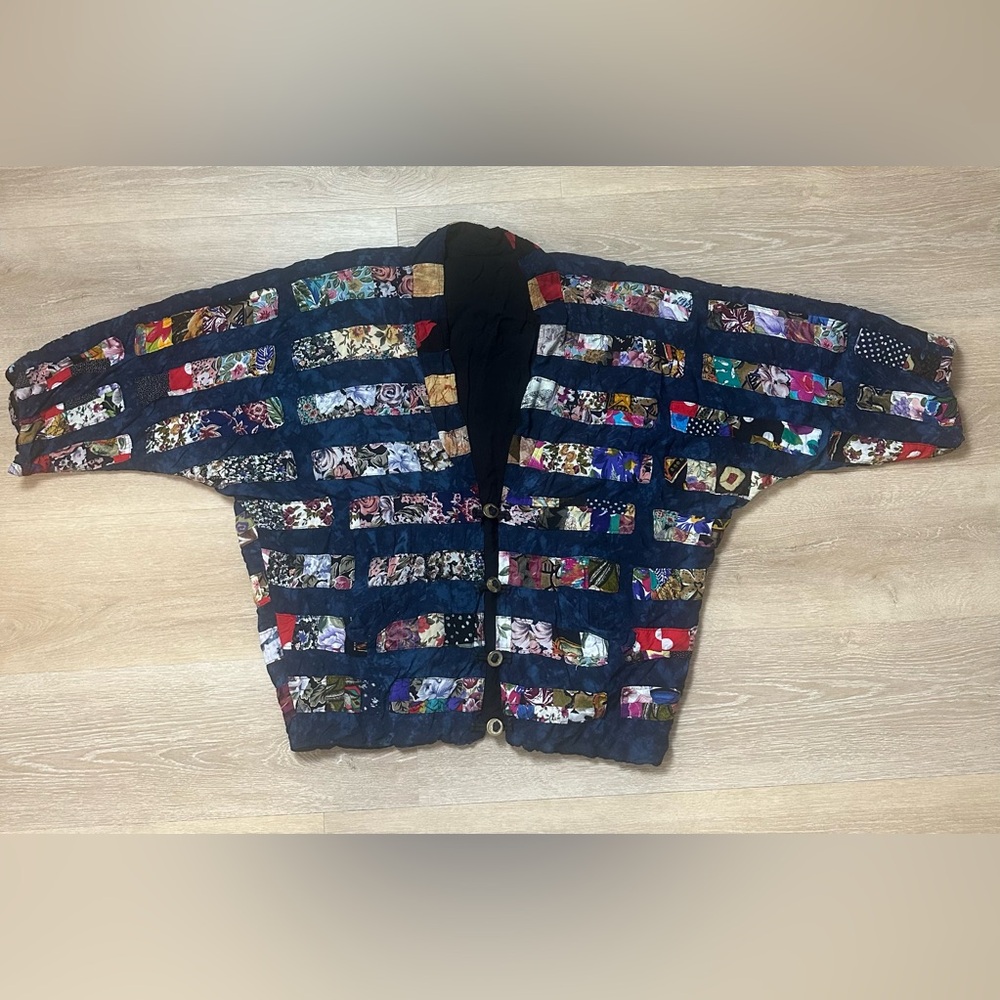 Vintage NATIVEWEAR DESIGNS 90s patchwork kimono jacket with metal coin buttons